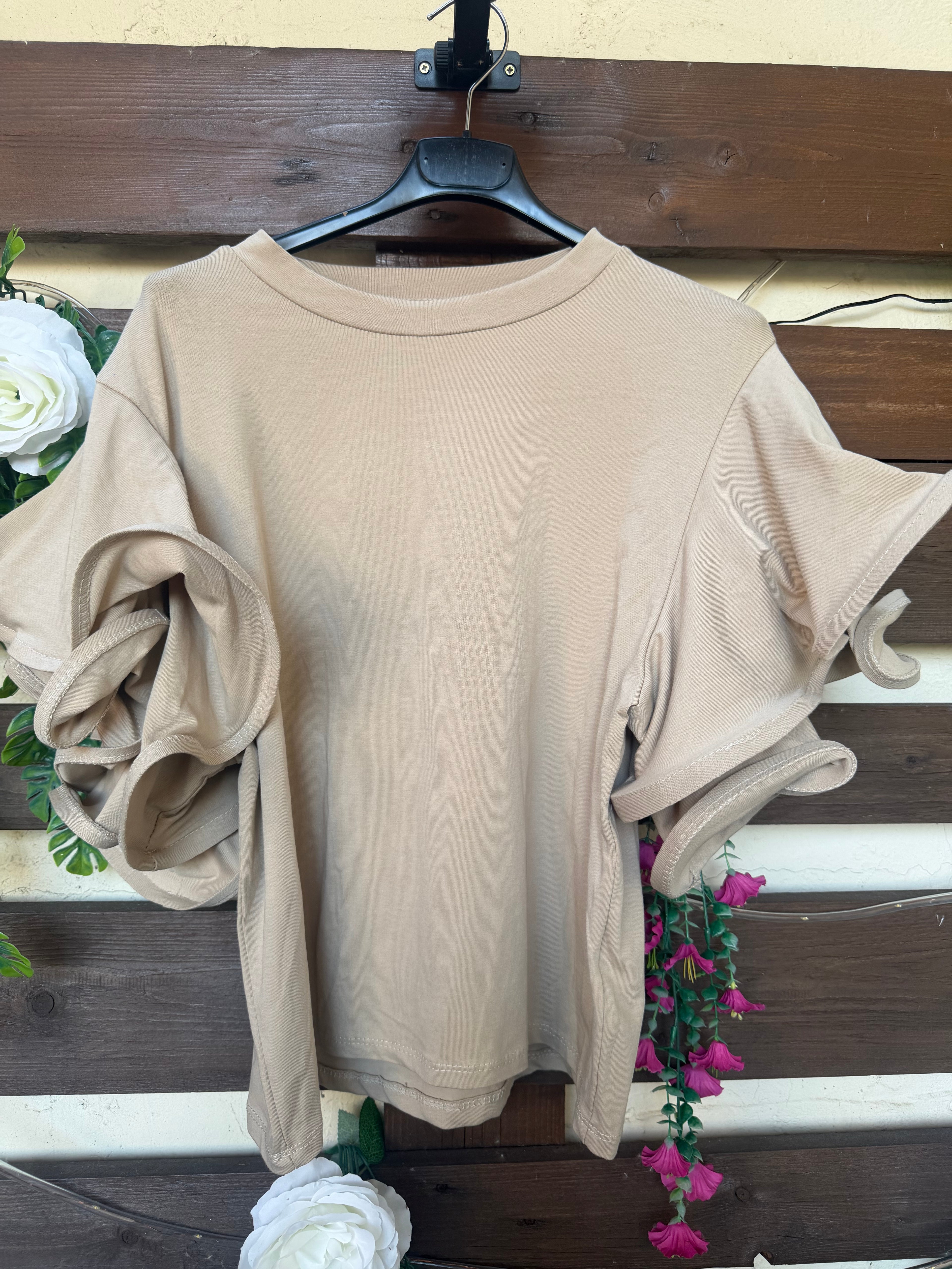 T-shirt basique manches retroussées – Beige