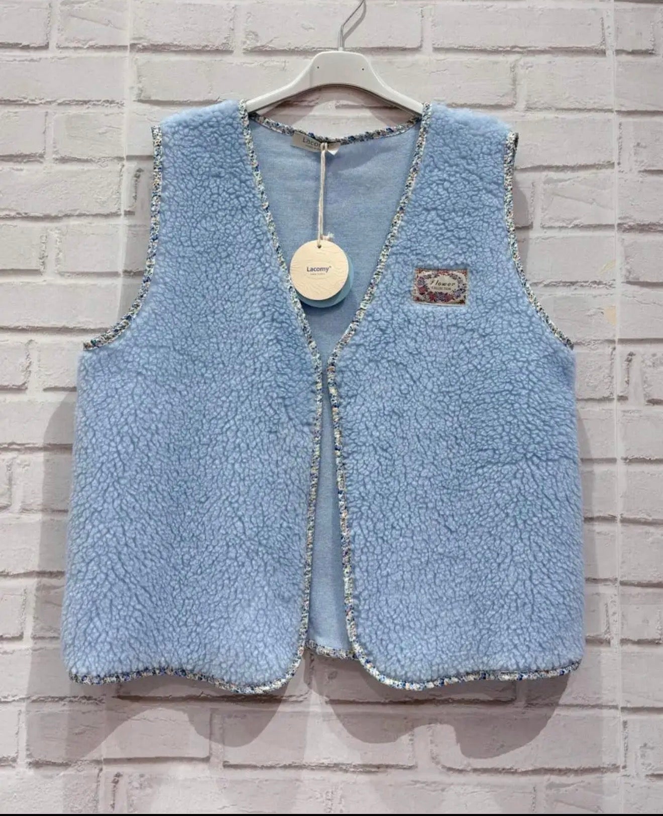 Gilet sans manches effet mouton – Bleu ciel