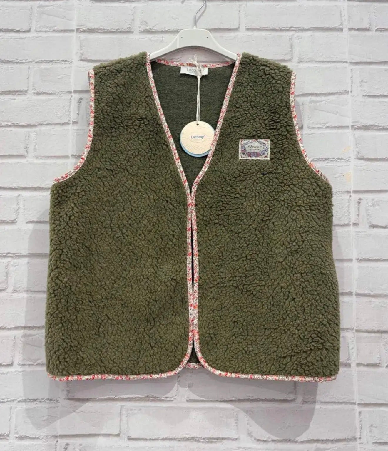 Gilet sans manches effet mouton – Kaki