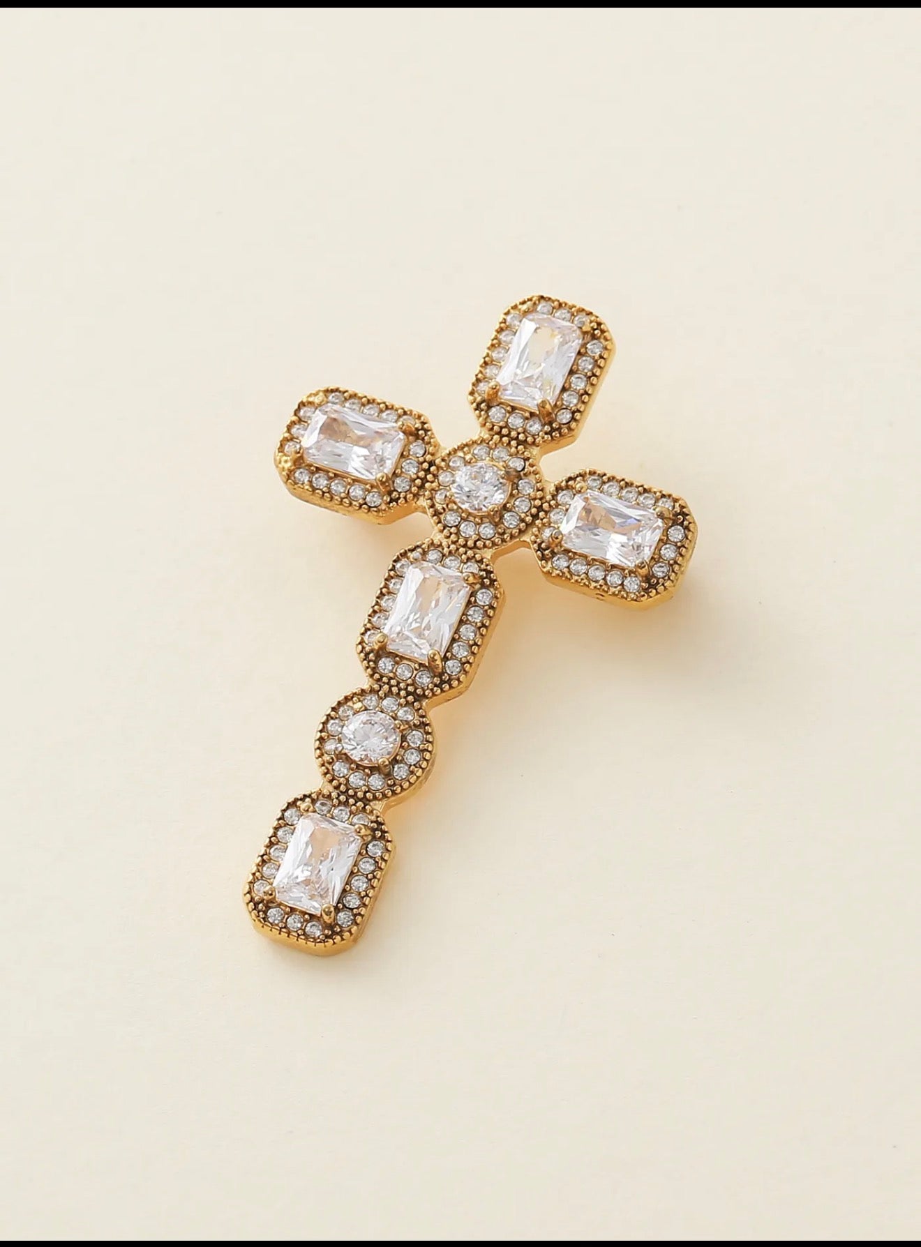 Broche Croix Strass Dorée