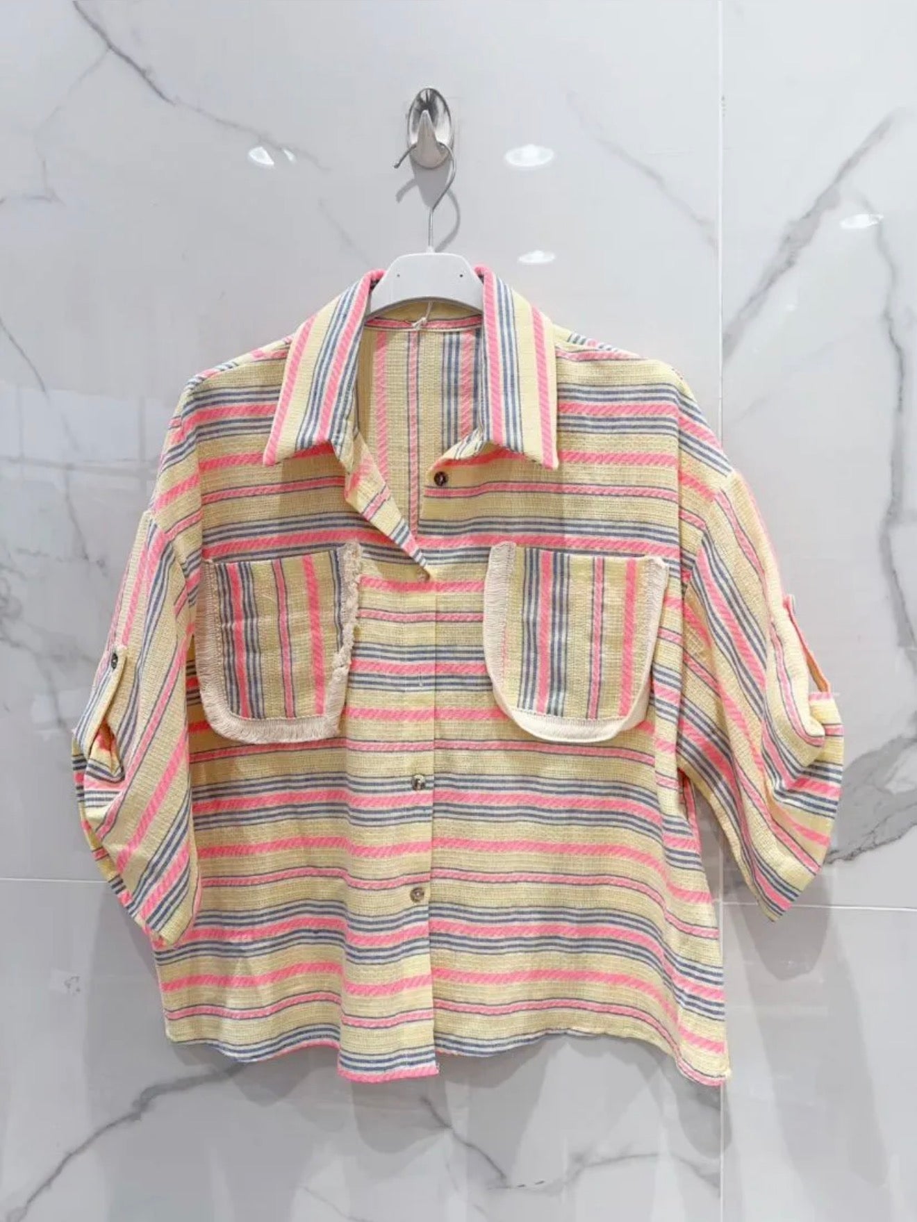 Chemise Rayée Rose & Jaune – Taille Unique