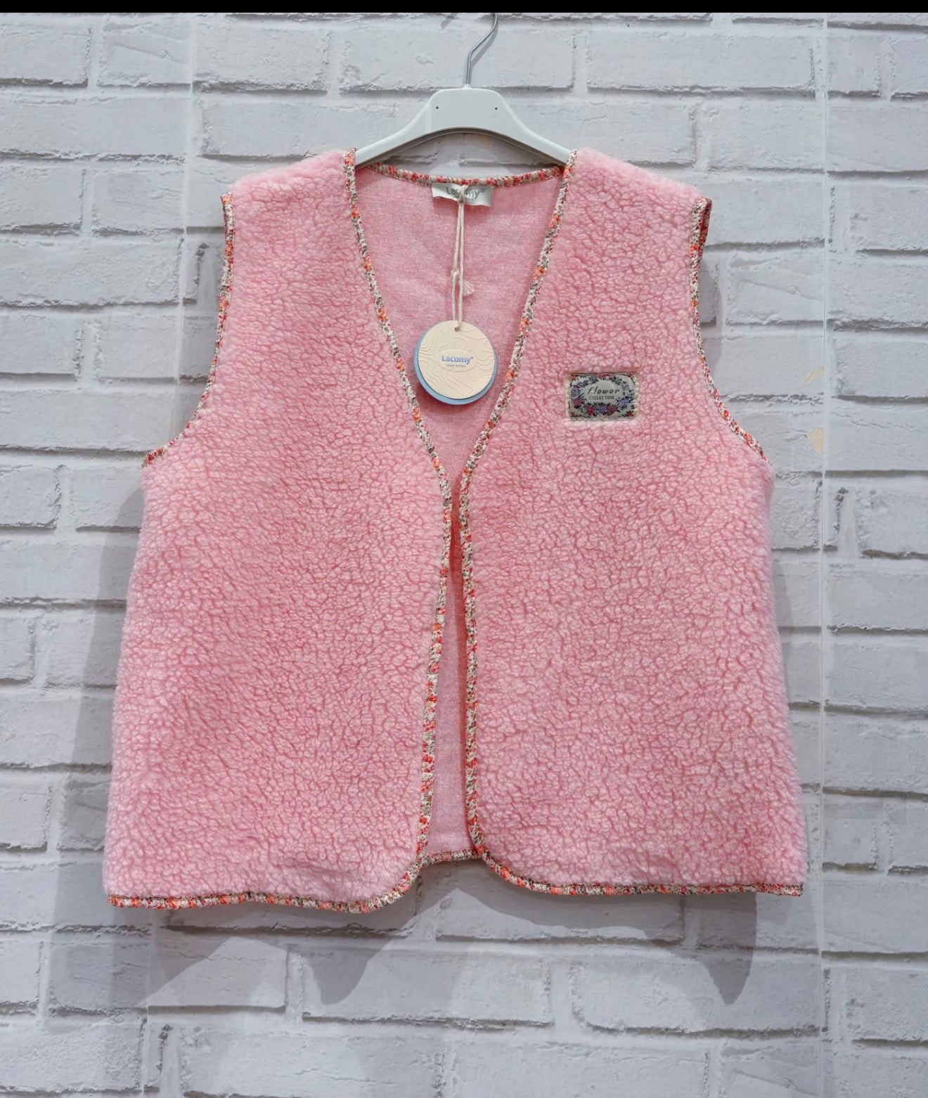 Gilet sans manches effet mouton – Rose