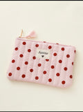 Pochette Matelassée « Amour » – Rose à Pois Rouges