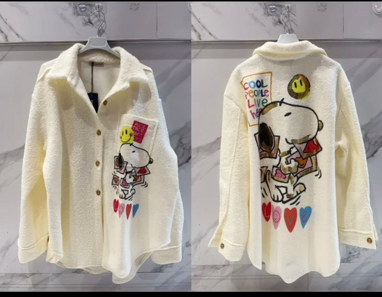 Veste effet moumoute Snoopy – Écru