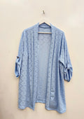 Gilet long en broderie anglaise bleu ciel