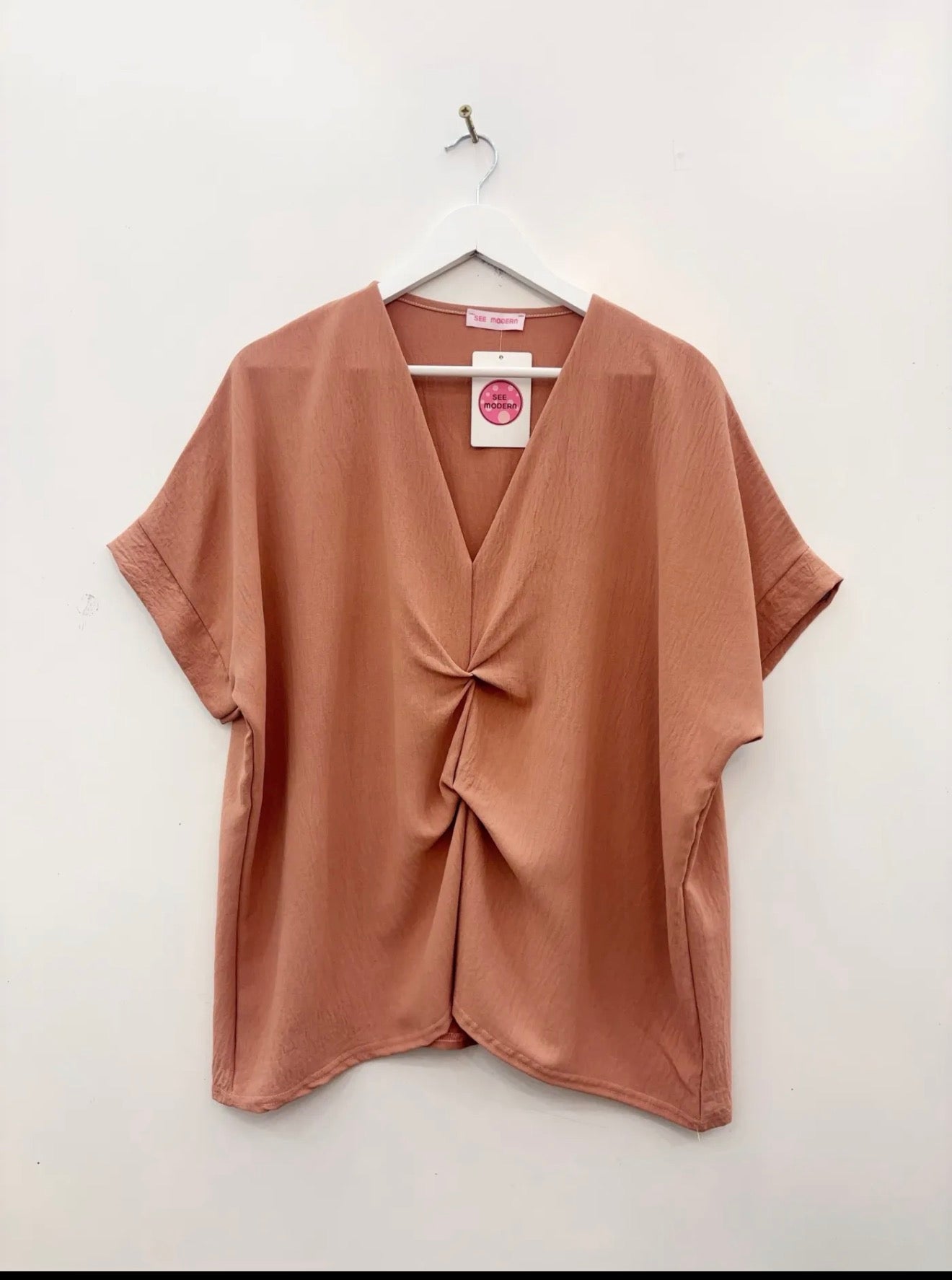 Blouse Drapée Col V –saumon
