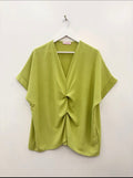 Blouse Drapée Col V – Vert Anis