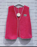 Gilet sans manches effet mouton – Fuchsia