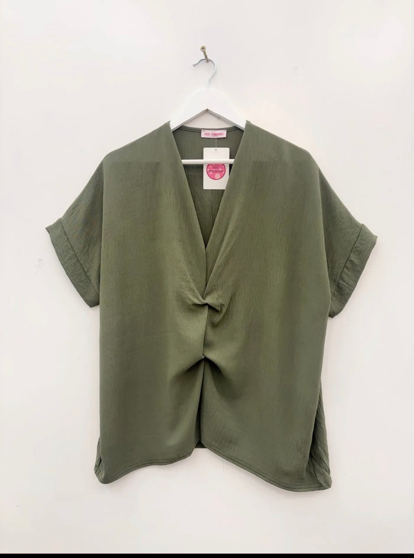 Blouse Drapée Col V – Kaki