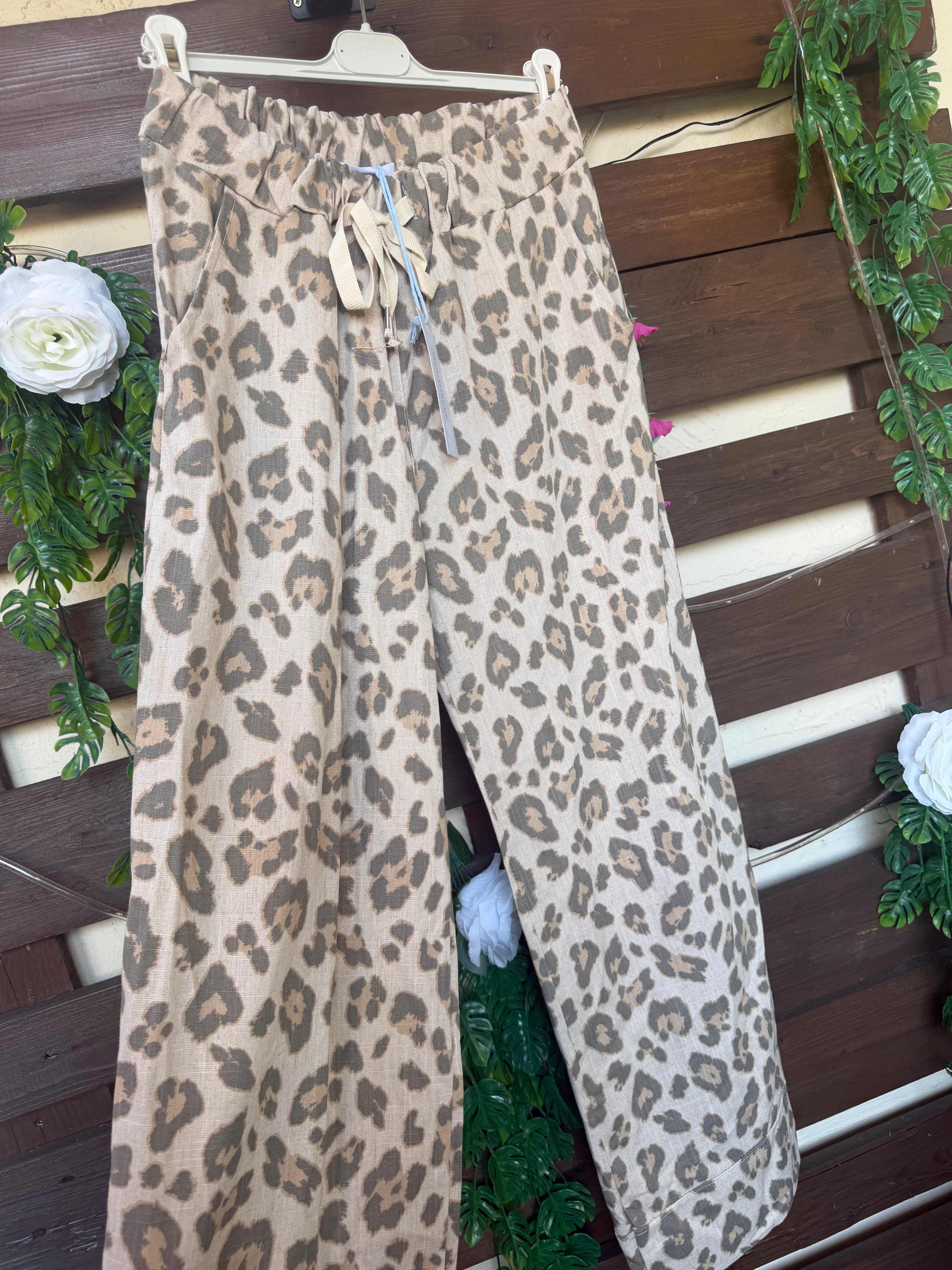 Pantalon fluide bohème imprimé cachemire – Beige